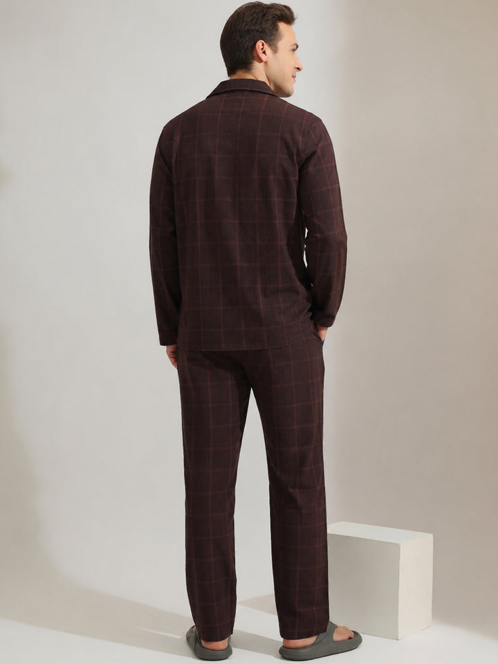 Hancock   Men   Brown   Checks   Pure Cotton   Relaxed Fit   Night Wear   Night Suit