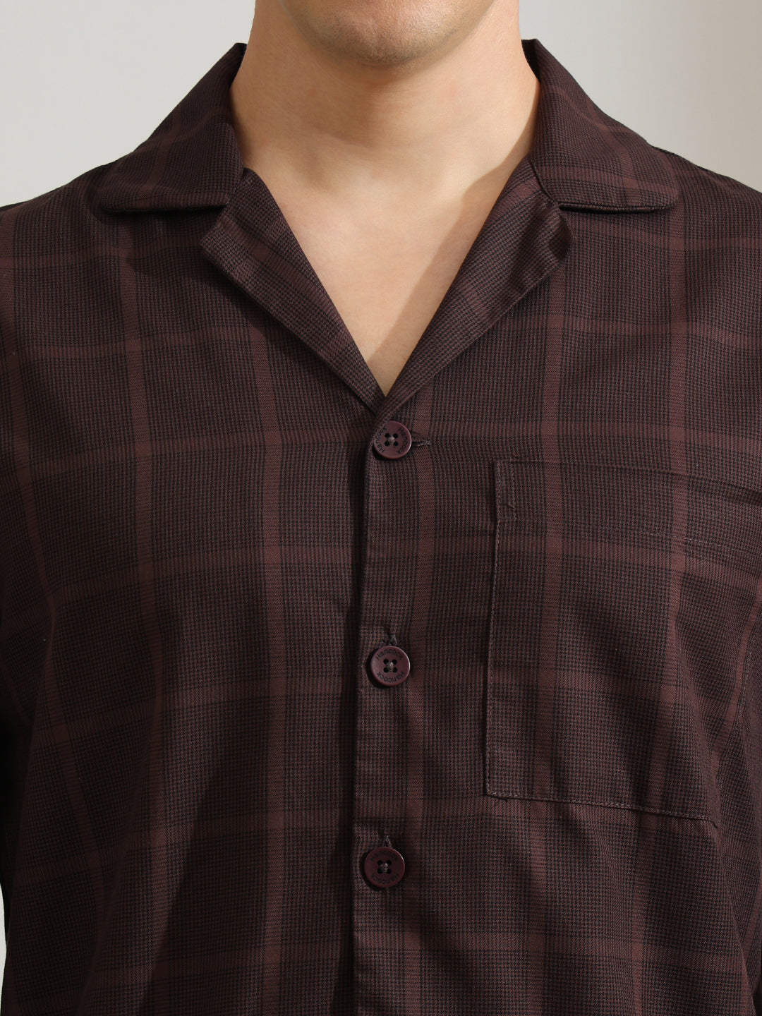 Hancock   Men   Brown   Checks   Pure Cotton   Relaxed Fit   Night Wear   Night Suit