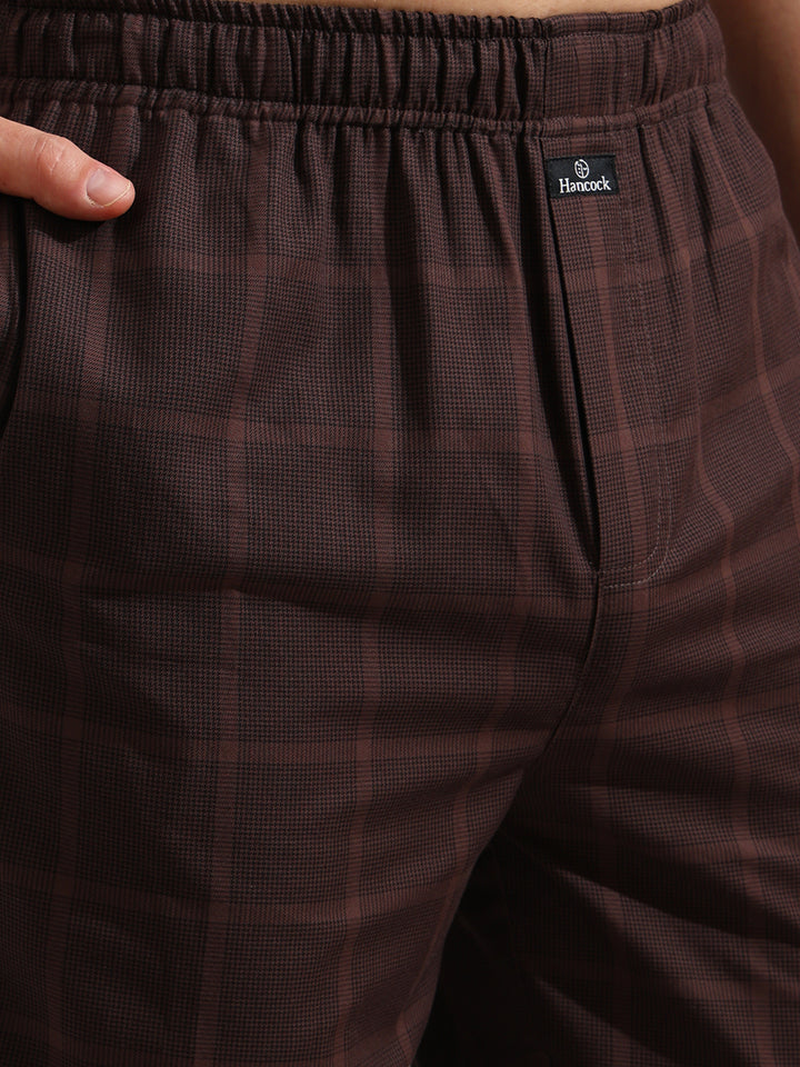 Hancock   Men   Brown   Checks   Pure Cotton   Relaxed Fit   Night Wear   Night Suit