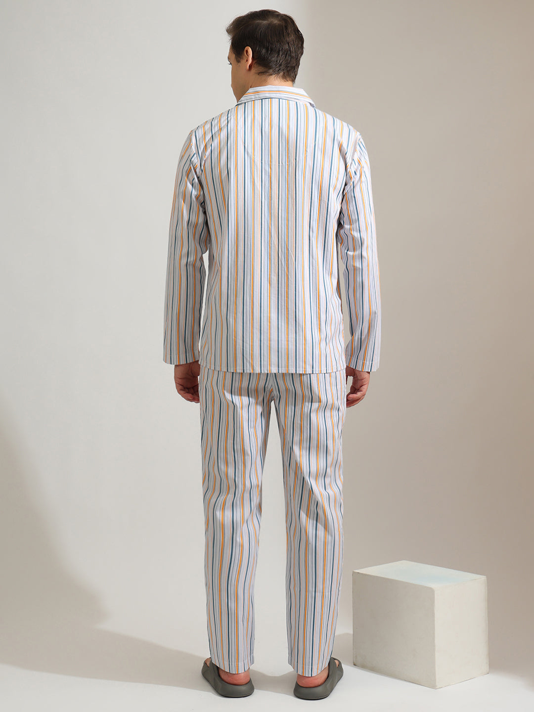 Hancock   Men   Sky Blue   Stripes   Pure Cotton   Relaxed Fit   Night Wear   Night Suit