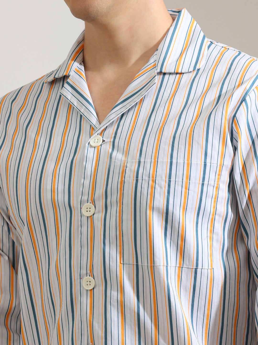 Hancock   Men   Sky Blue   Stripes   Pure Cotton   Relaxed Fit   Night Wear   Night Suit