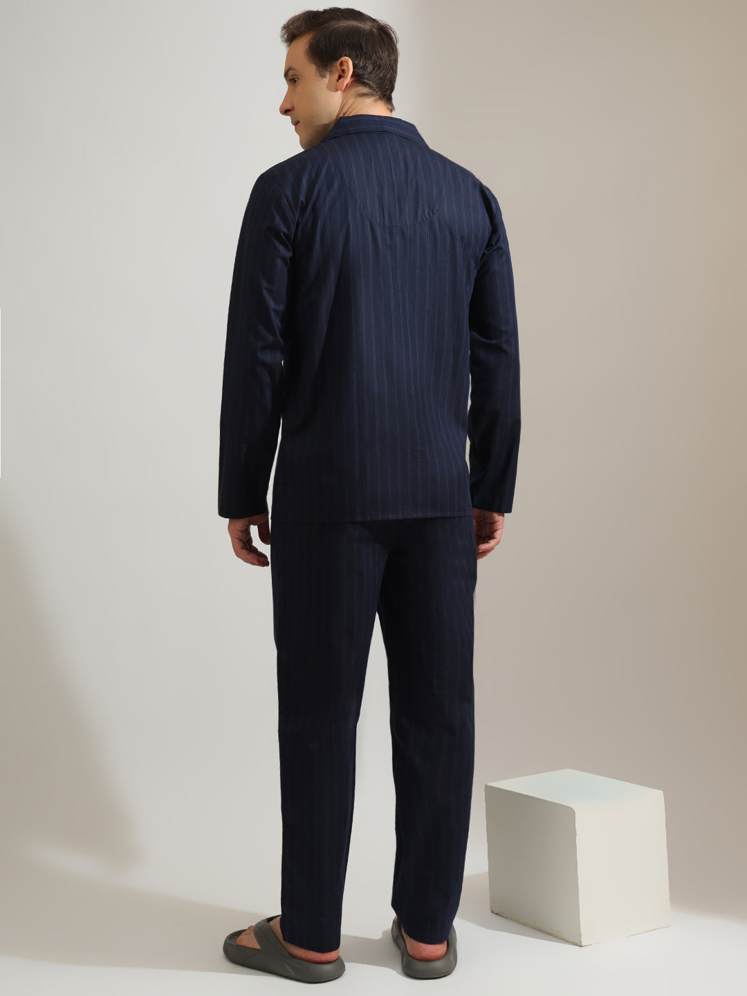 Hancock   Men   Navy Blue   Checks   Pure Cotton   Relaxed Fit   Night Wear   Night Suit