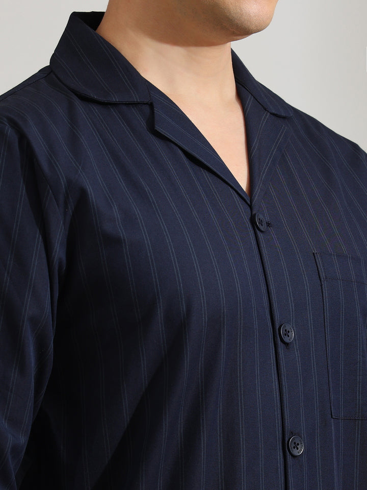 Hancock   Men   Navy Blue   Checks   Pure Cotton   Relaxed Fit   Night Wear   Night Suit