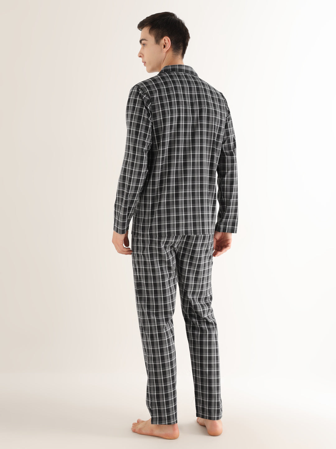 Hancock   Men   Black & White   Checks   Pure Cotton   Relaxed Fit   Night Wear   Night Suit