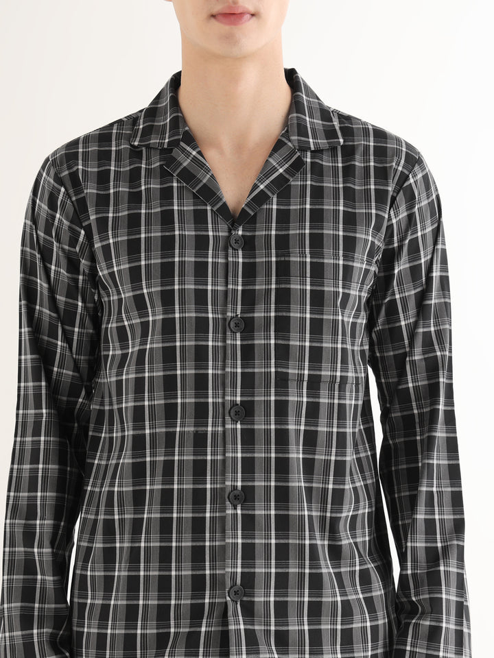 Hancock   Men   Black & White   Checks   Pure Cotton   Relaxed Fit   Night Wear   Night Suit