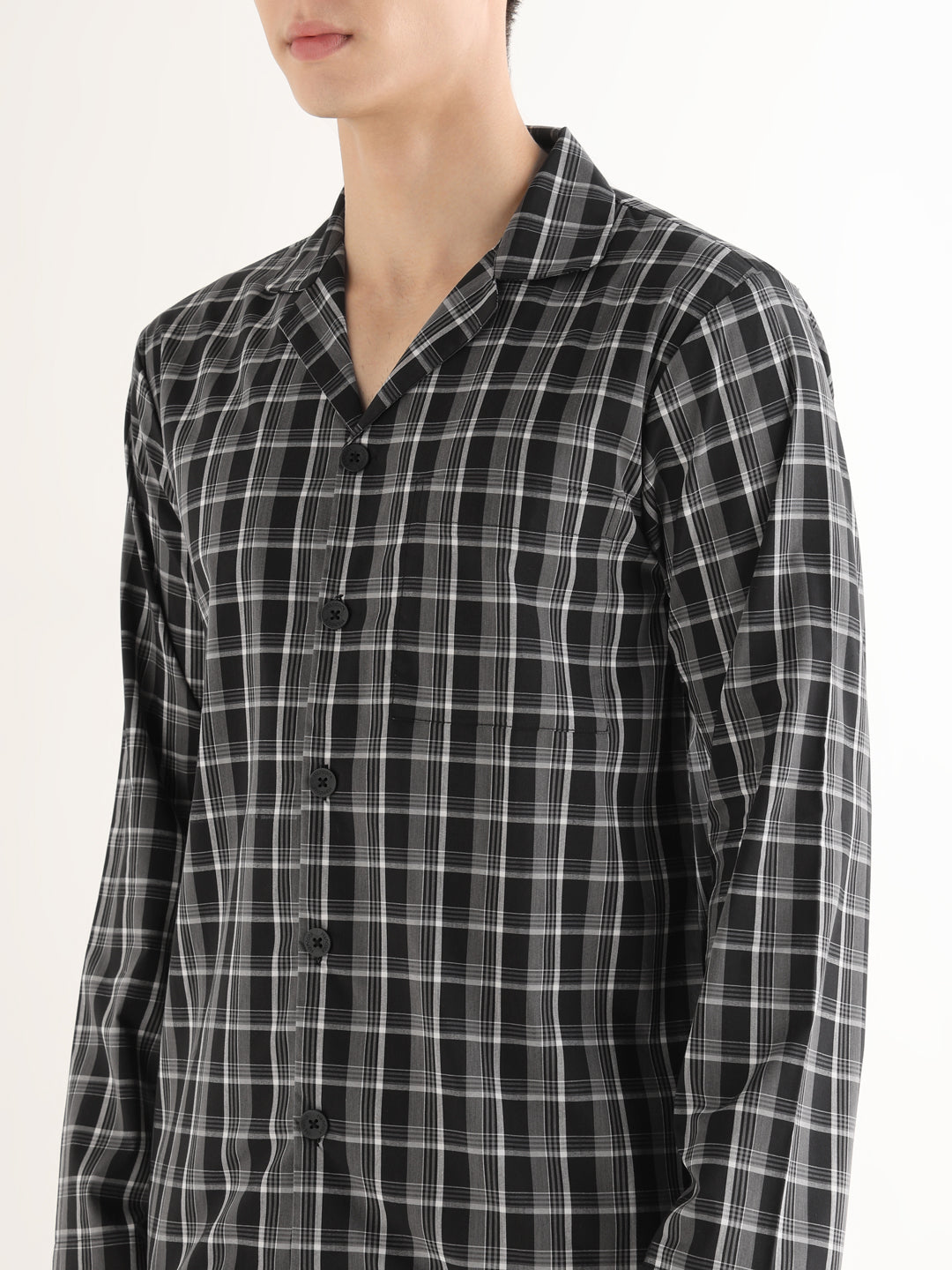 Hancock   Men   Black & White   Checks   Pure Cotton   Relaxed Fit   Night Wear   Night Suit