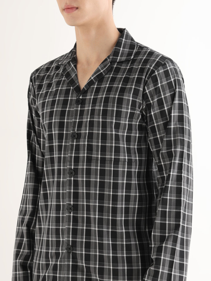 Hancock   Men   Black & White   Checks   Pure Cotton   Relaxed Fit   Night Wear   Night Suit