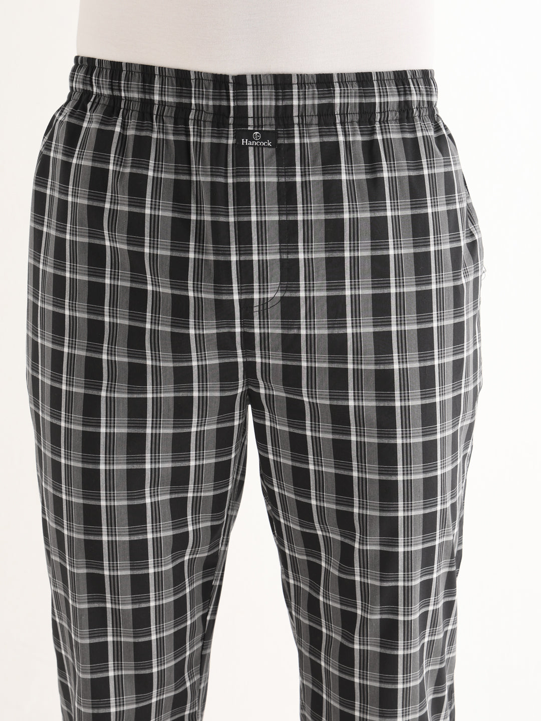 Hancock   Men   Black & White   Checks   Pure Cotton   Relaxed Fit   Night Wear   Night Suit
