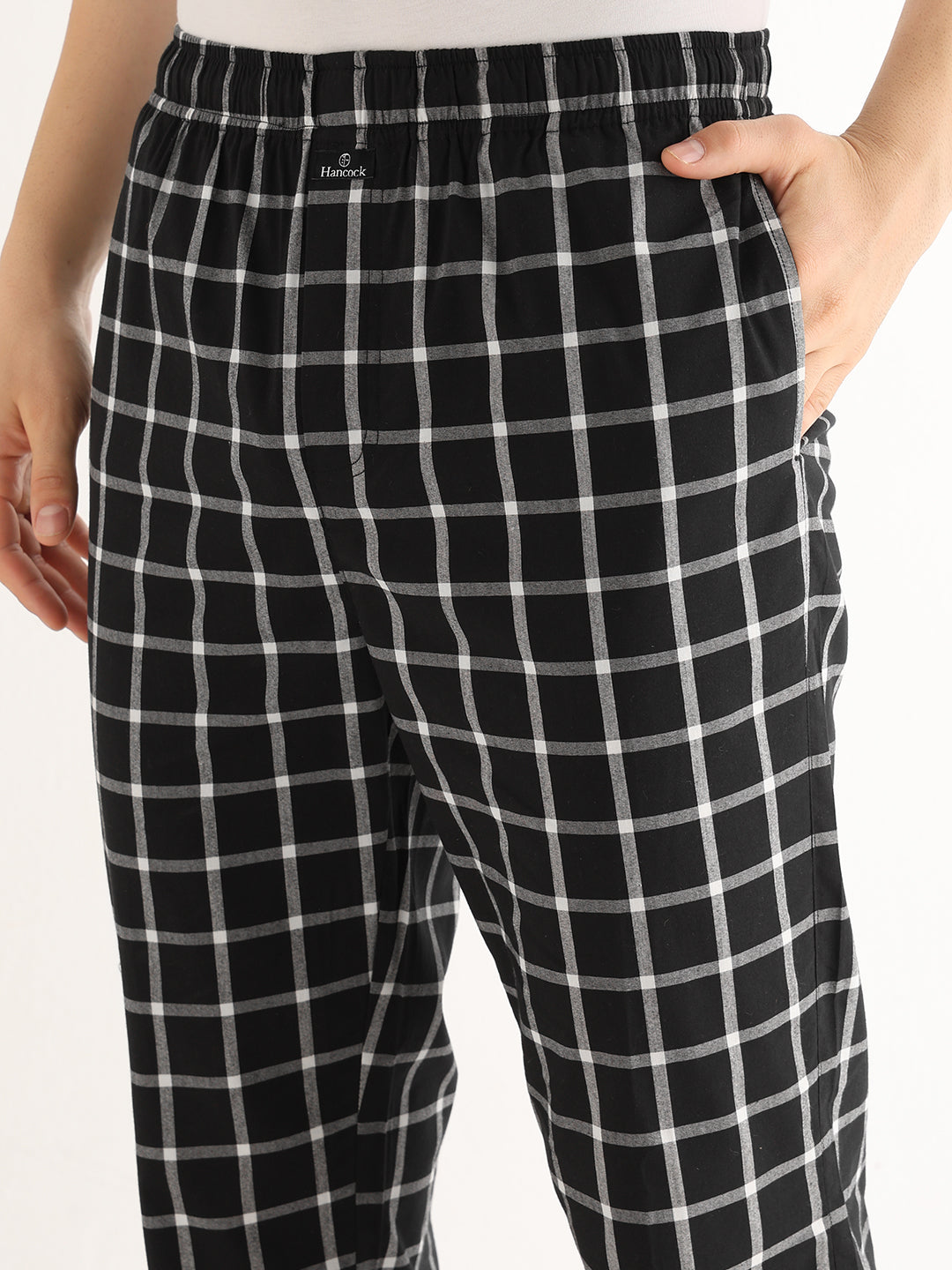 Hancock   Men   Black   Checks   Pure Cotton   Relaxed Fit   Night Wear   Night Suit