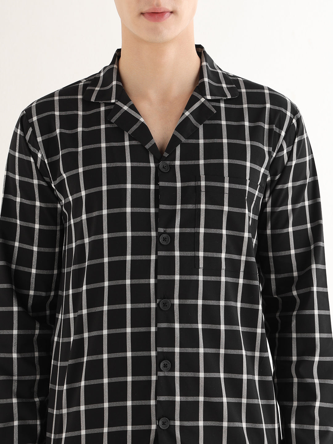 Hancock   Men   Black   Checks   Pure Cotton   Relaxed Fit   Night Wear   Night Suit