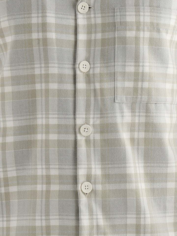 Hancock Men Beige Checked Cotton Blend Relaxed Fit Night Wear Night Suit