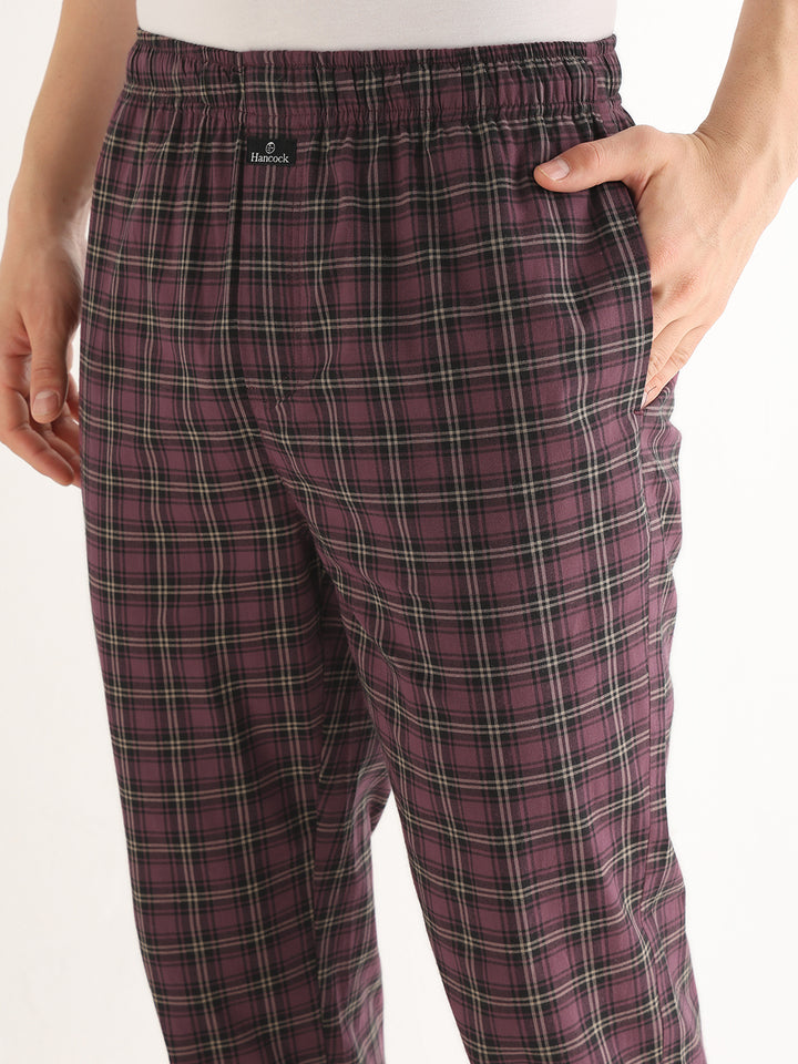 Hancock   Men   Burgundy   Checks   Pure Cotton   Relaxed Fit   Night Wear   Night Suit