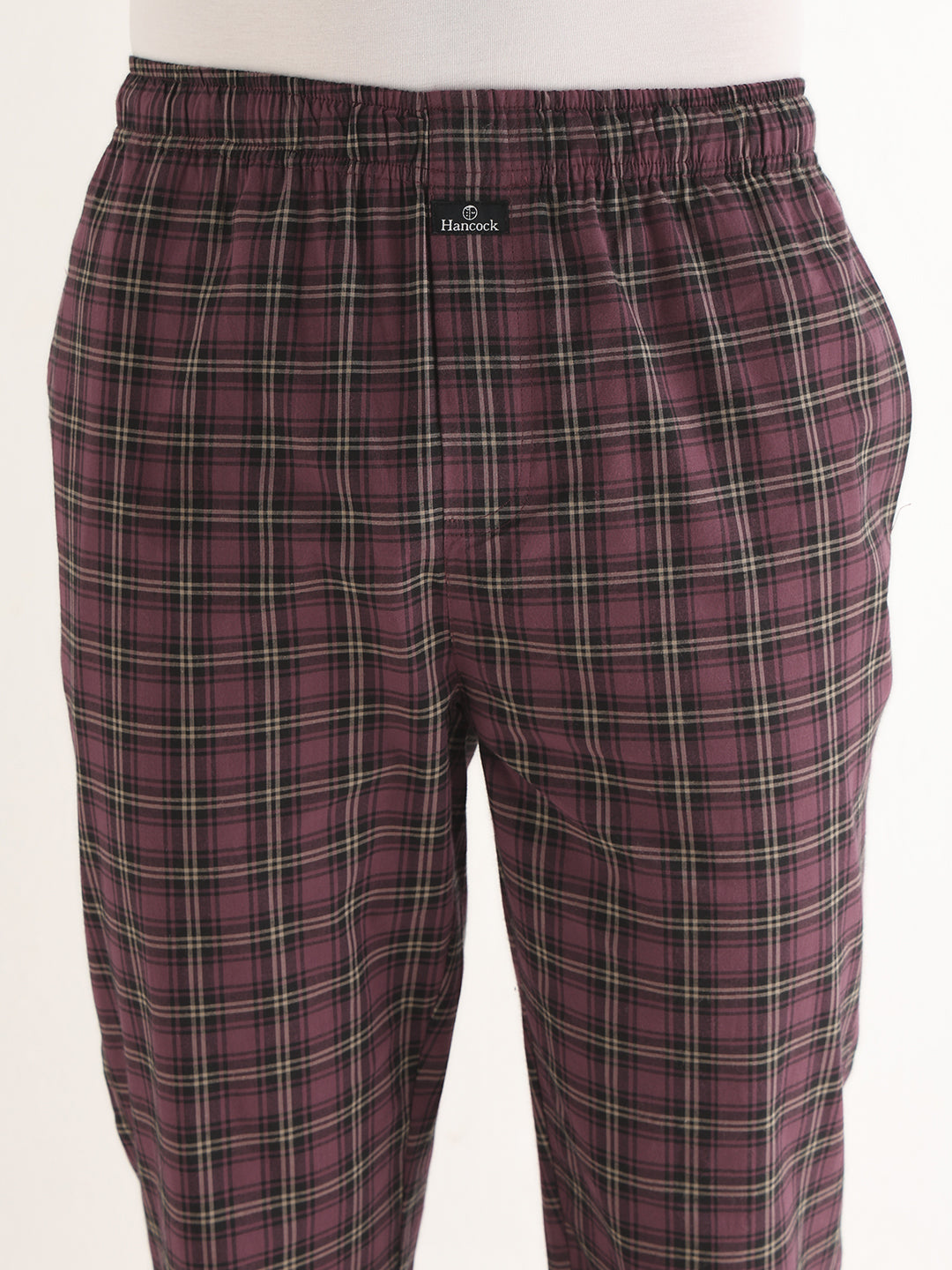 Hancock   Men   Burgundy   Checks   Pure Cotton   Relaxed Fit   Night Wear   Night Suit