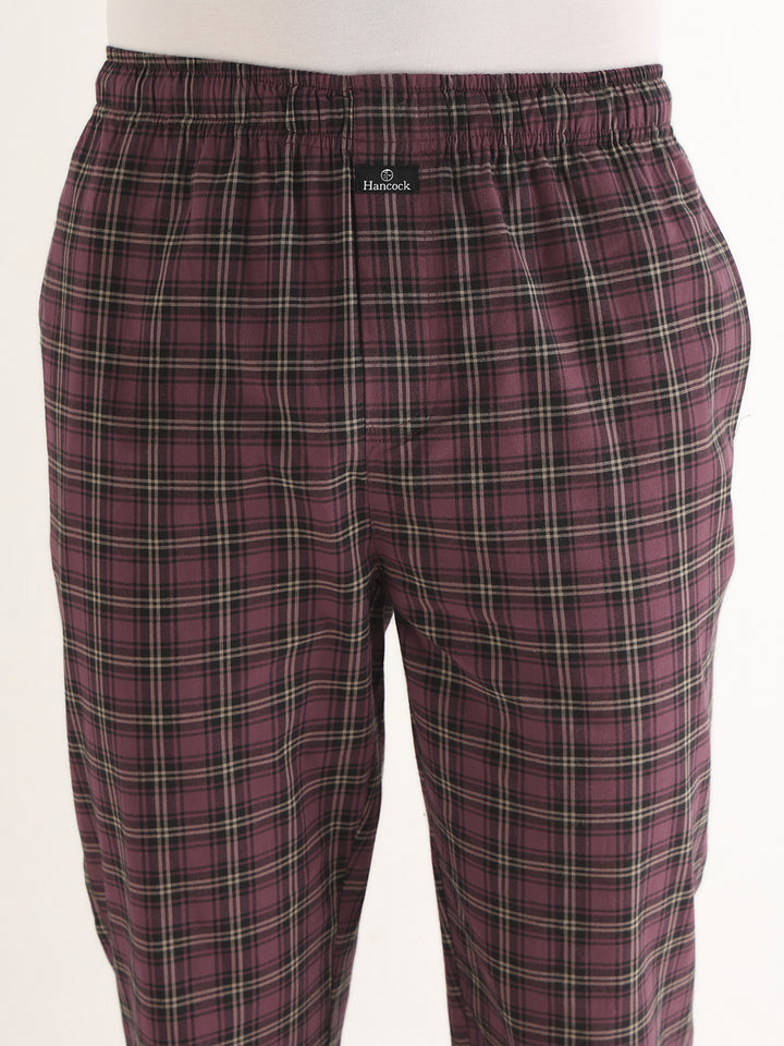 Hancock   Men   Burgundy   Checks   Pure Cotton   Relaxed Fit   Night Wear   Night Suit