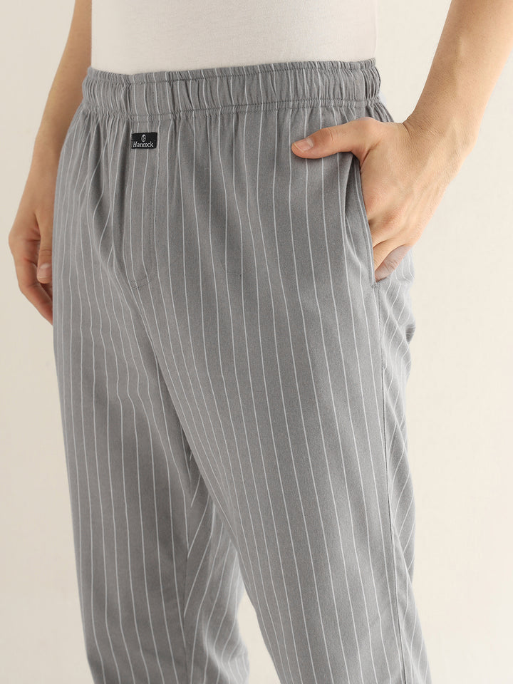 Hancock Men Grey Striped Pure Cotton Relaxed Fit Night Wear Night Suit