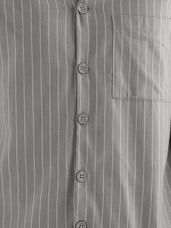 Hancock Men Grey Striped Pure Cotton Relaxed Fit Night Wear Night Suit