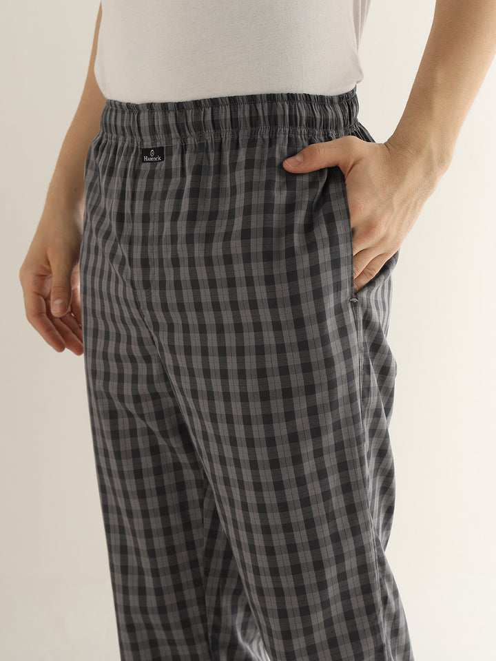 Hancock Men Dark Grey Checked Pure Cotton Relaxed Fit Night Wear Night Suit