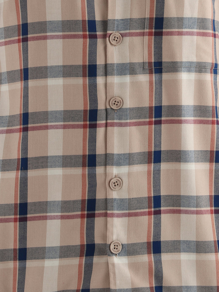 Hancock Men Beige Checked Pure Cotton Relaxed Fit Night Wear Night Suit