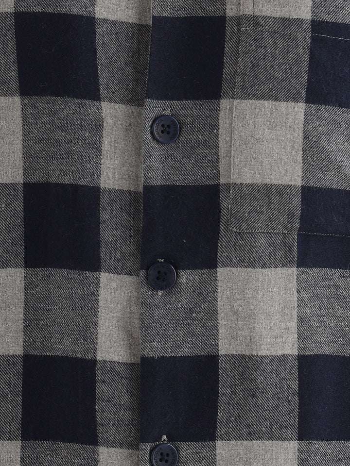 Hancock Men Grey & Navy Blue Checked Pure Cotton Relaxed Fit Night Wear Night Suit