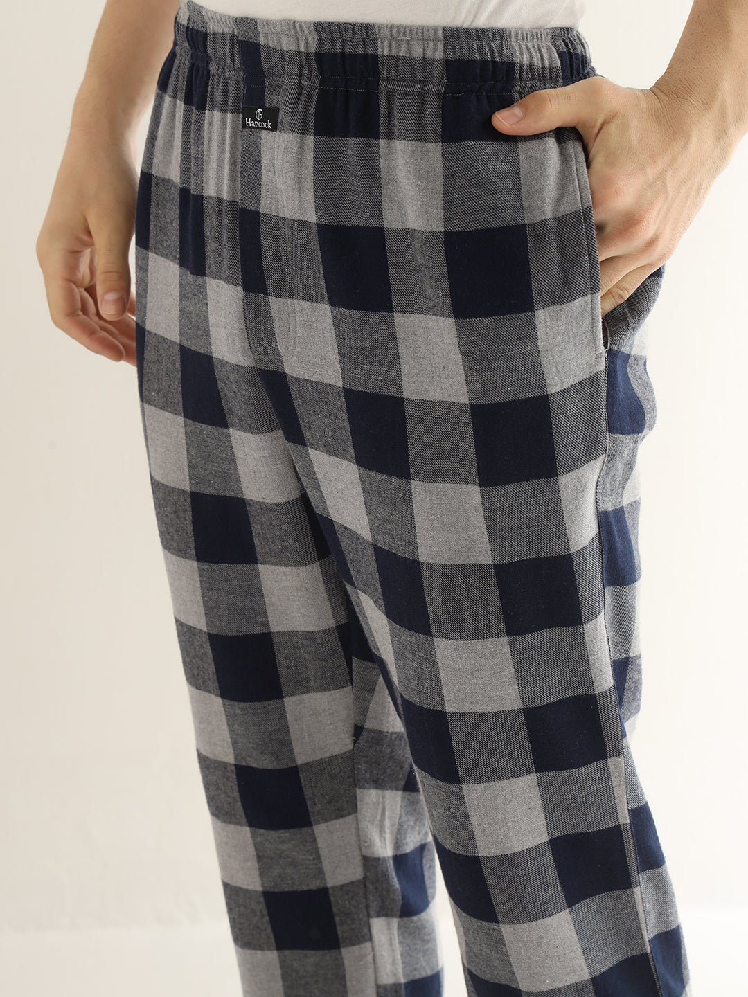 Hancock Men Grey & Navy Blue Checked Pure Cotton Relaxed Fit Night Wear Night Suit
