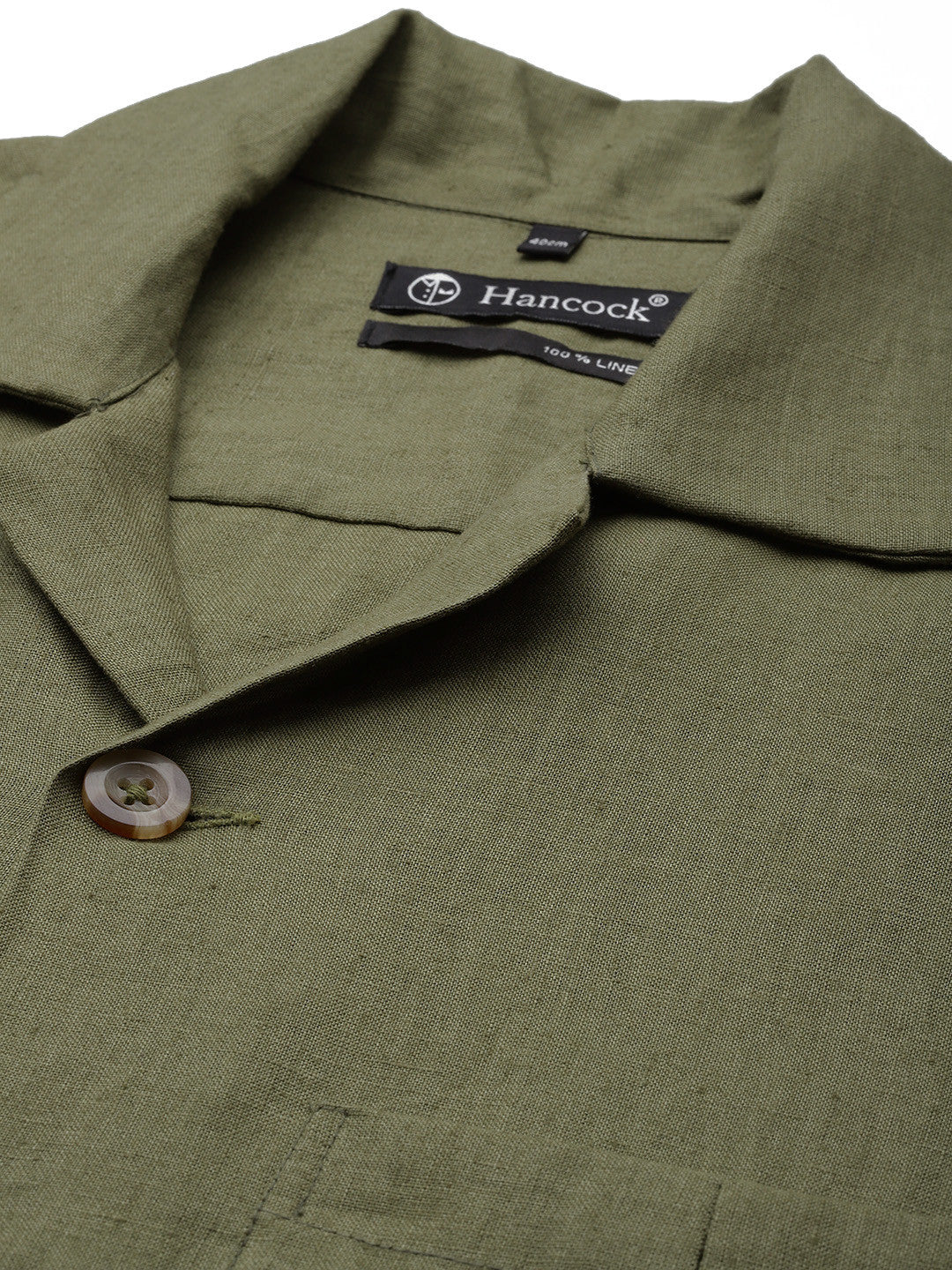 Men Olive Solid Pure Linen Relaxed Fit Casual Co-Ord