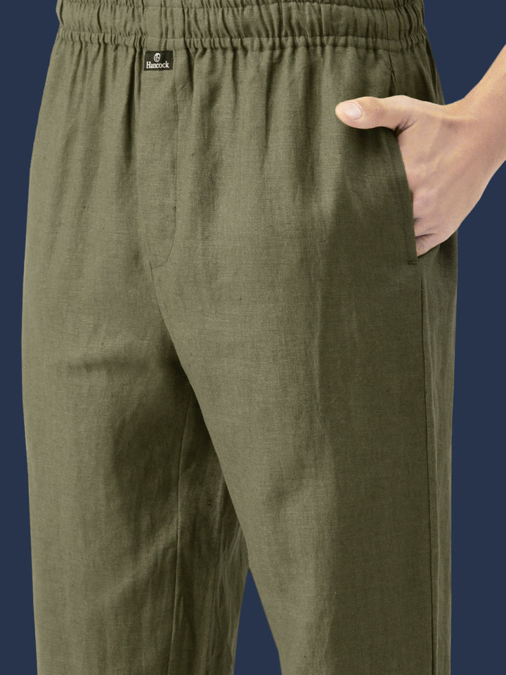Men Olive Solid Pure Linen Relaxed Fit Casual Co-Ord