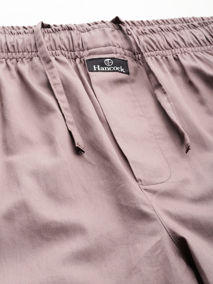 Men Dusty Mauve Solid Pure Cotton Relaxed Fit Casual Night Suit