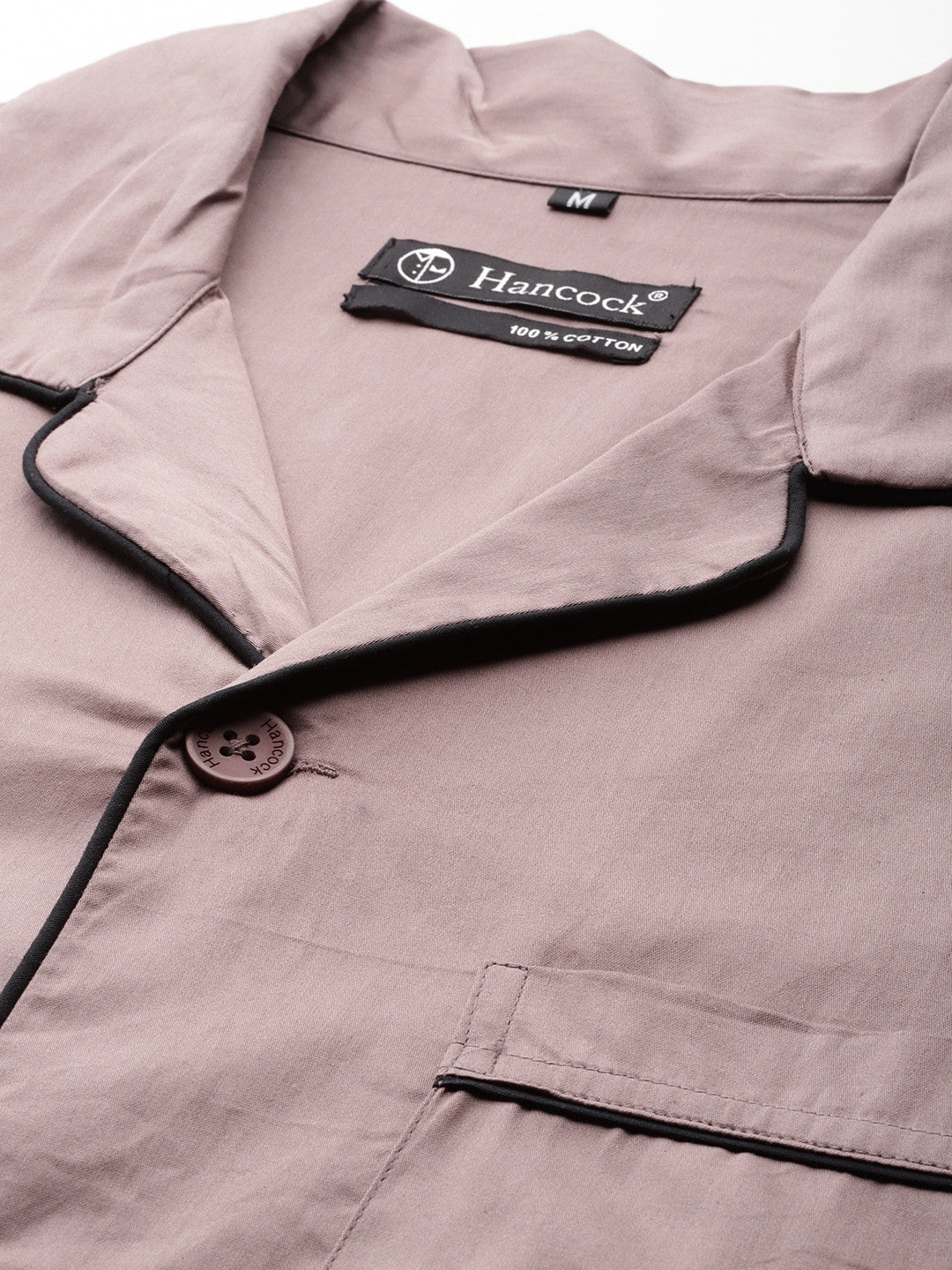 Men Dusty Mauve Solid Pure Cotton Relaxed Fit Casual Night Suit