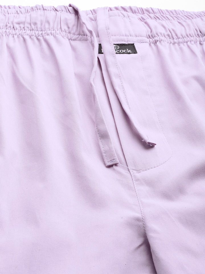 Men Lavender Solid Pure Cotton Relaxed Fit Casual Night Suit