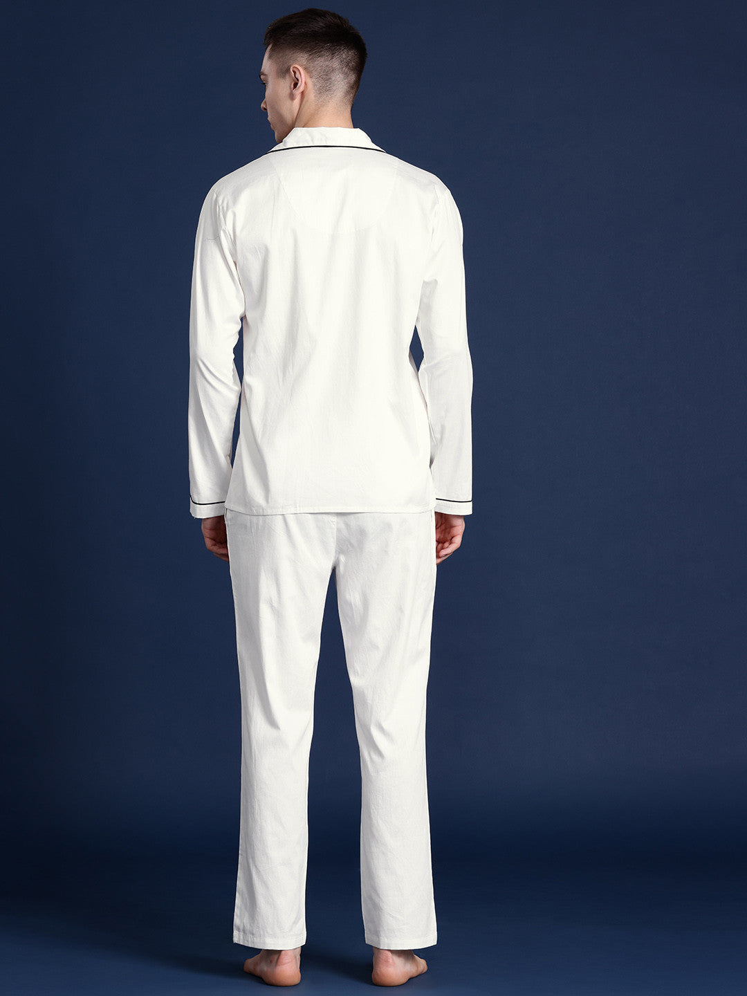 Men Cream Solid Pure Cotton Relaxed Fit Casual Night Suit