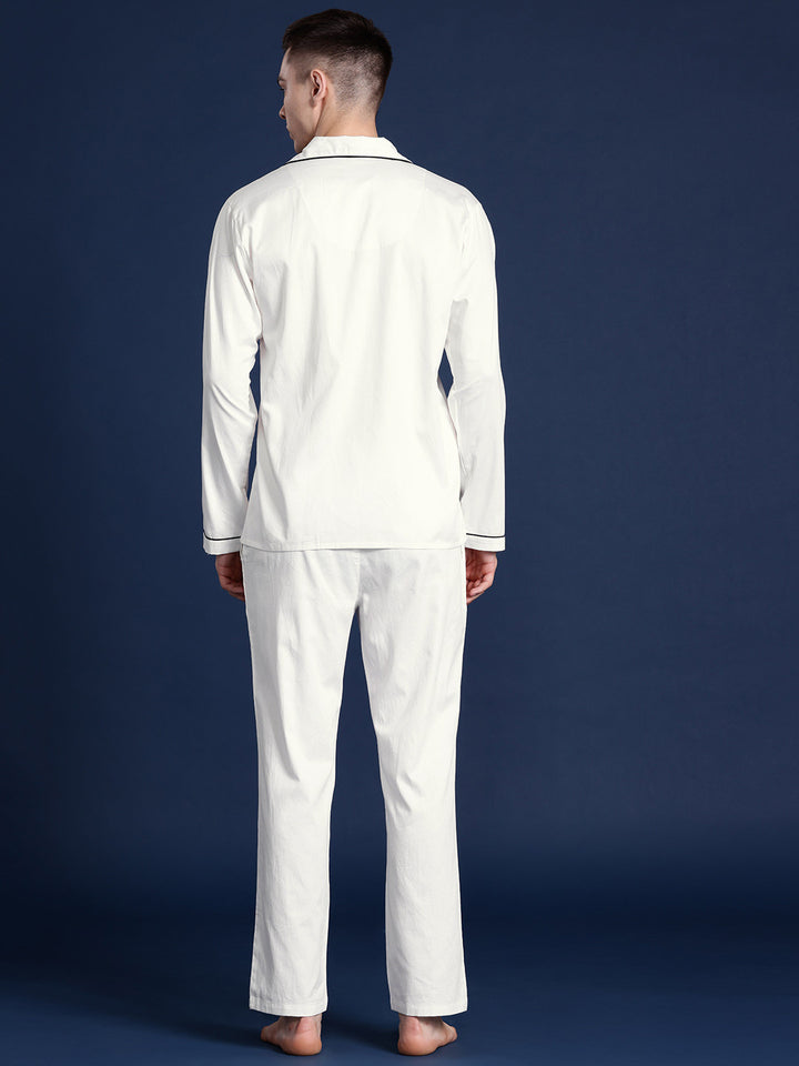 Men Cream Solid Pure Cotton Relaxed Fit Casual Night Suit