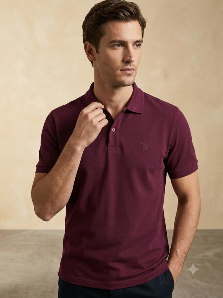 Men Burgundy Solid Pure Cotton Relaxed Fit T-Shirt