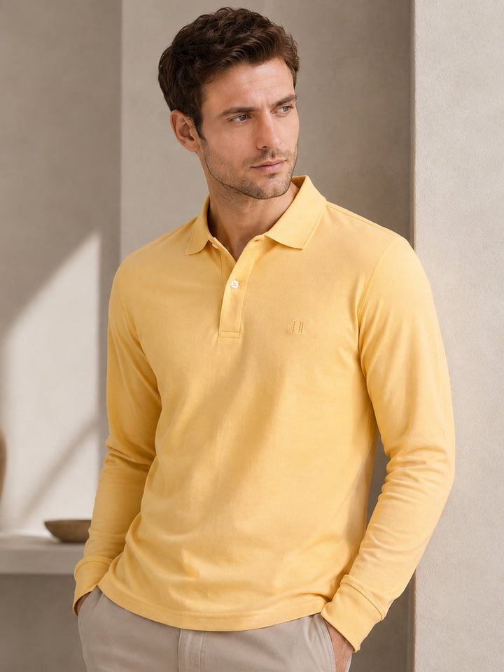 Men Yellow Solid Pure Cotton Slim Fit T-Shirt