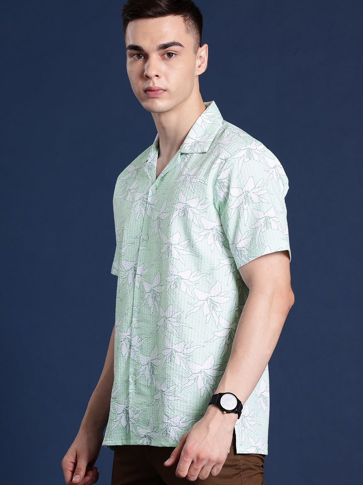 Men Green Printed Pure Cotton Relaxed Fit Casual Shirt