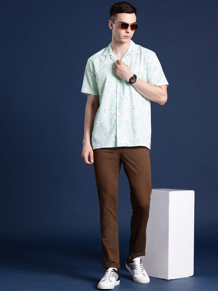 Men Green Printed Pure Cotton Relaxed Fit Casual Shirt