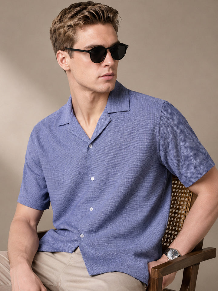 Men Blue Solid Pure Cotton Relaxed Fit Casual Shirt