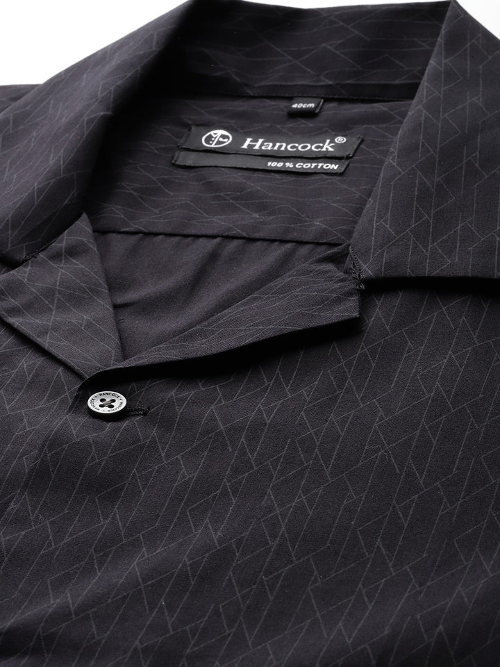 Men Black Printed Pure Cotton Relaxed Fit Casual Shirt