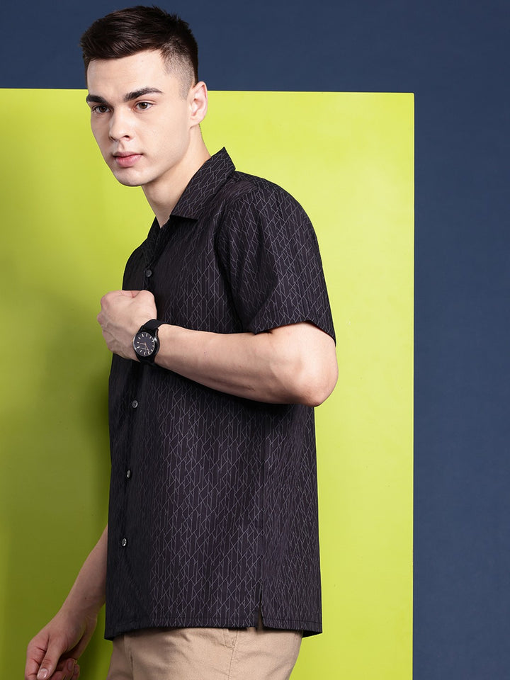 Men Black Printed Pure Cotton Relaxed Fit Casual Shirt