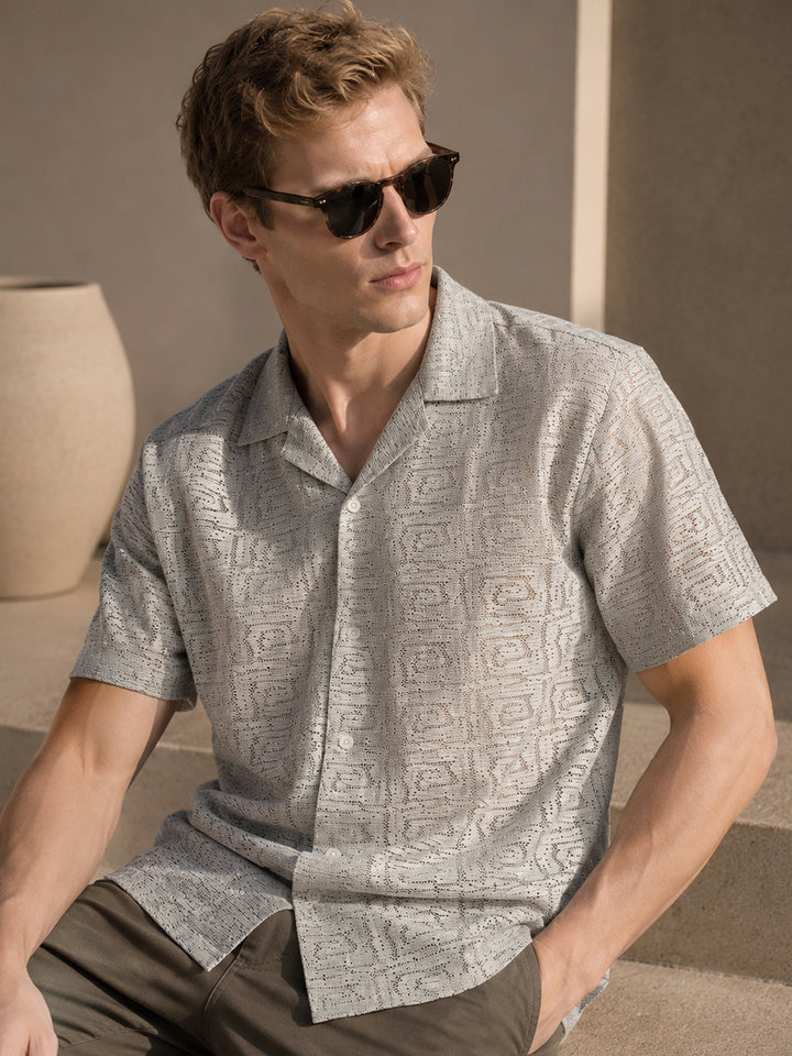 Men Grey Solid Polyester Relaxed Fit Casual Shirt