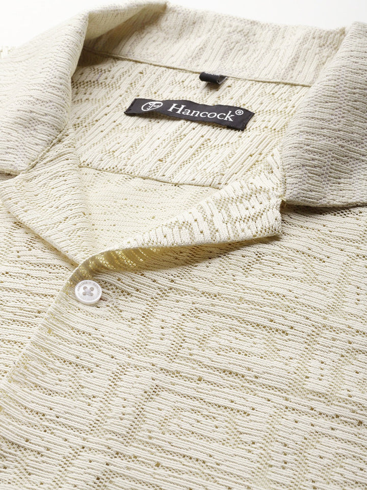 Men Beige Solid Polyester Relaxed Fit Casual Shirt