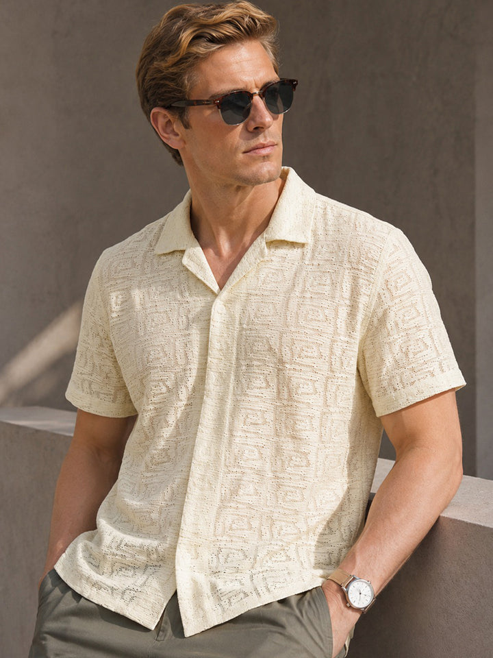 Men Beige Solid Polyester Relaxed Fit Casual Shirt