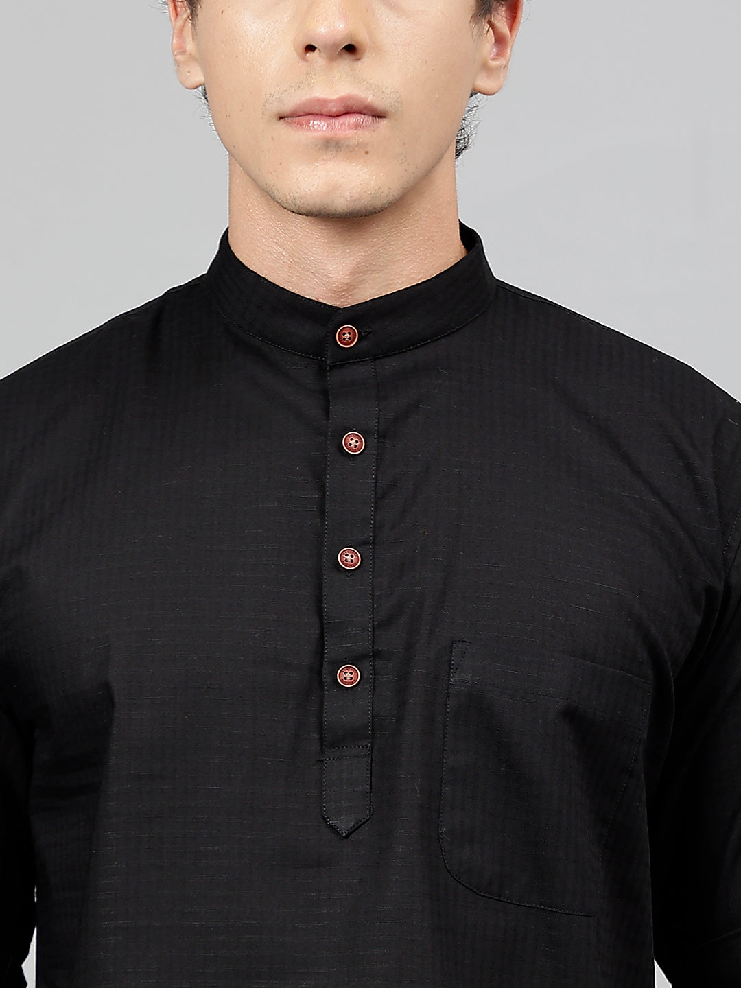Hancock Men Black Self Design Pure Cotton Roll Up Sleeve Slim Fit Casual Kurta Hancock Men Black Self Design Pure Cotton Roll Up Sleeve Slim Fit Casual Kurta