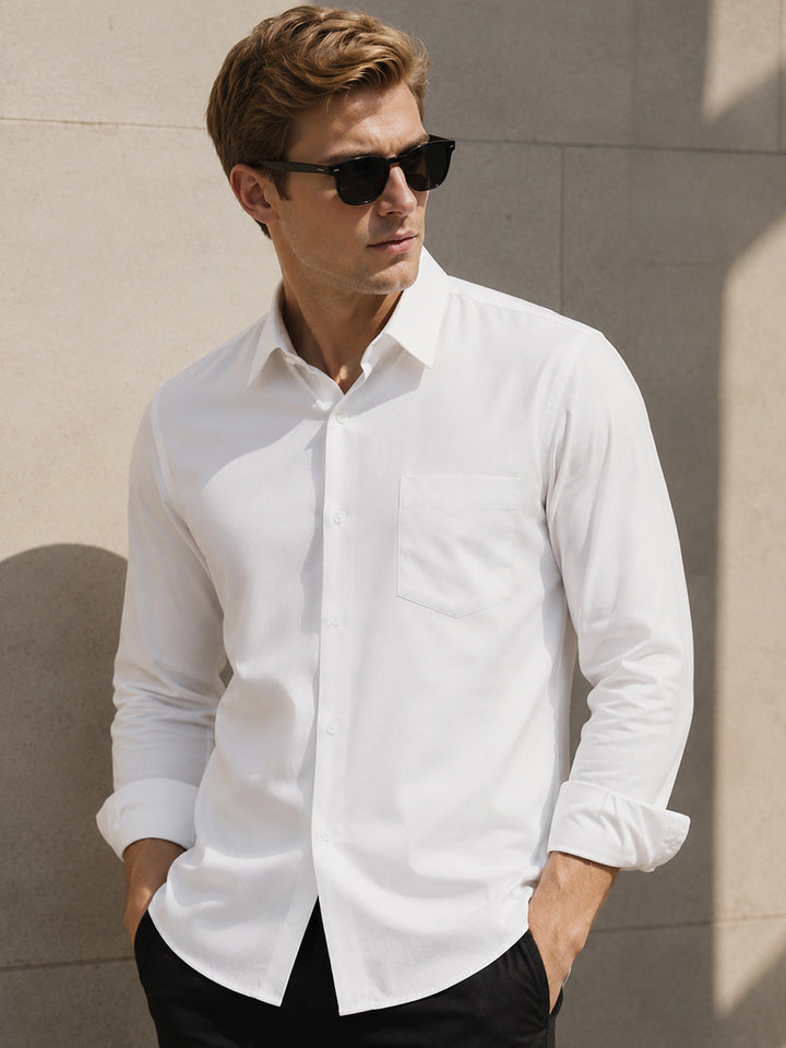Men Cream Solid Pure Cotton Slim Fit Formal Shirt