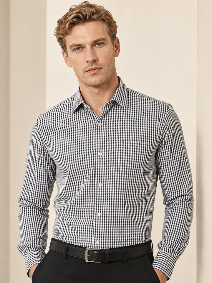 Men Black Check Pure Cotton Slim Fit Formal Shirt