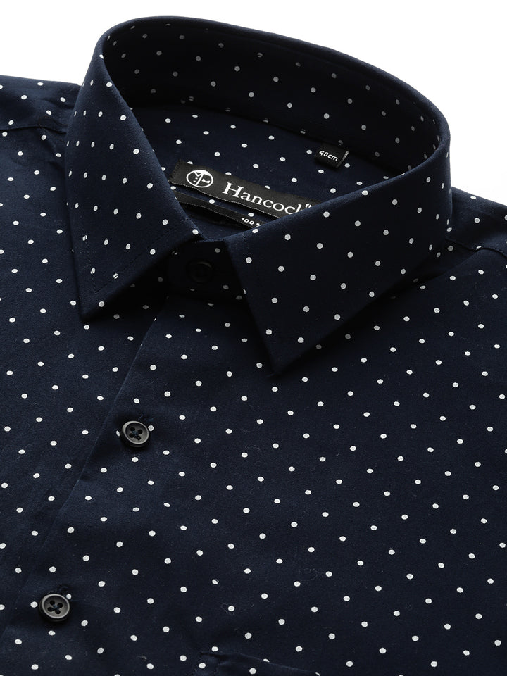 Men Navy & White Print Pure Cotton Slim fit Party Shirt