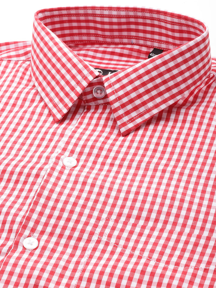 Men Red Gingham Check Cotton Rich Slim fit Formal Shirt