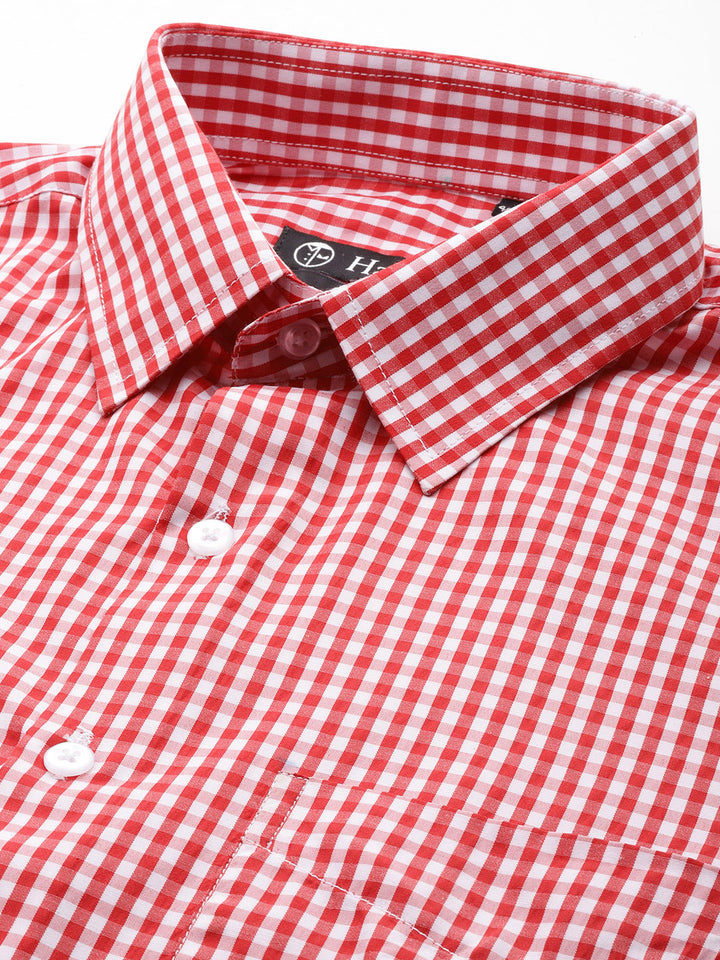 Men Red & White Gingham Check Short Sleeve Slim fit Formal Shirt