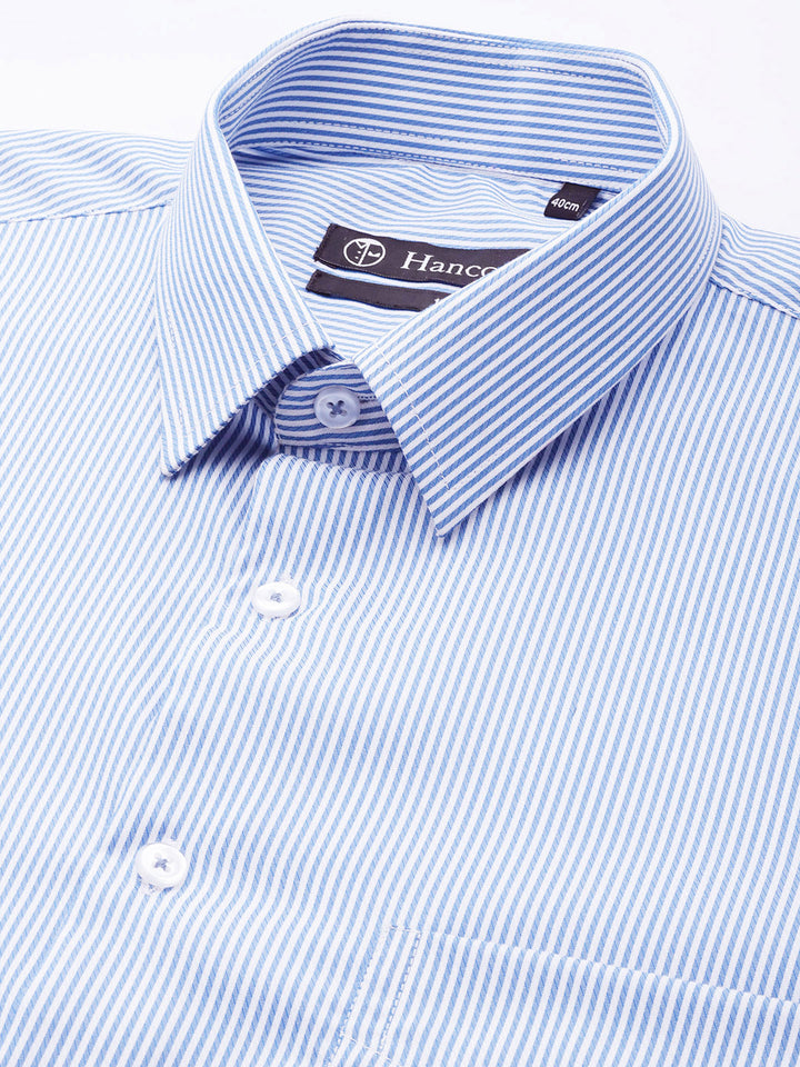 Men Blue & White Stripes Pure Cotton Regular Fit Formal Shirt