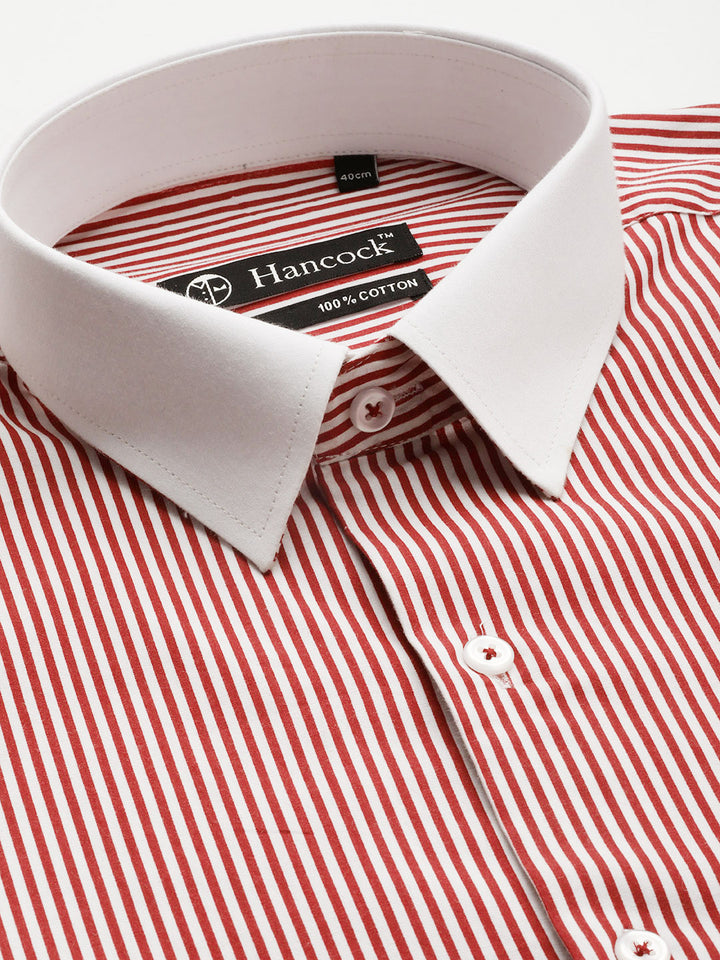 Men White & Red Stripes Pure Cotton Slim fit Formal Shirt