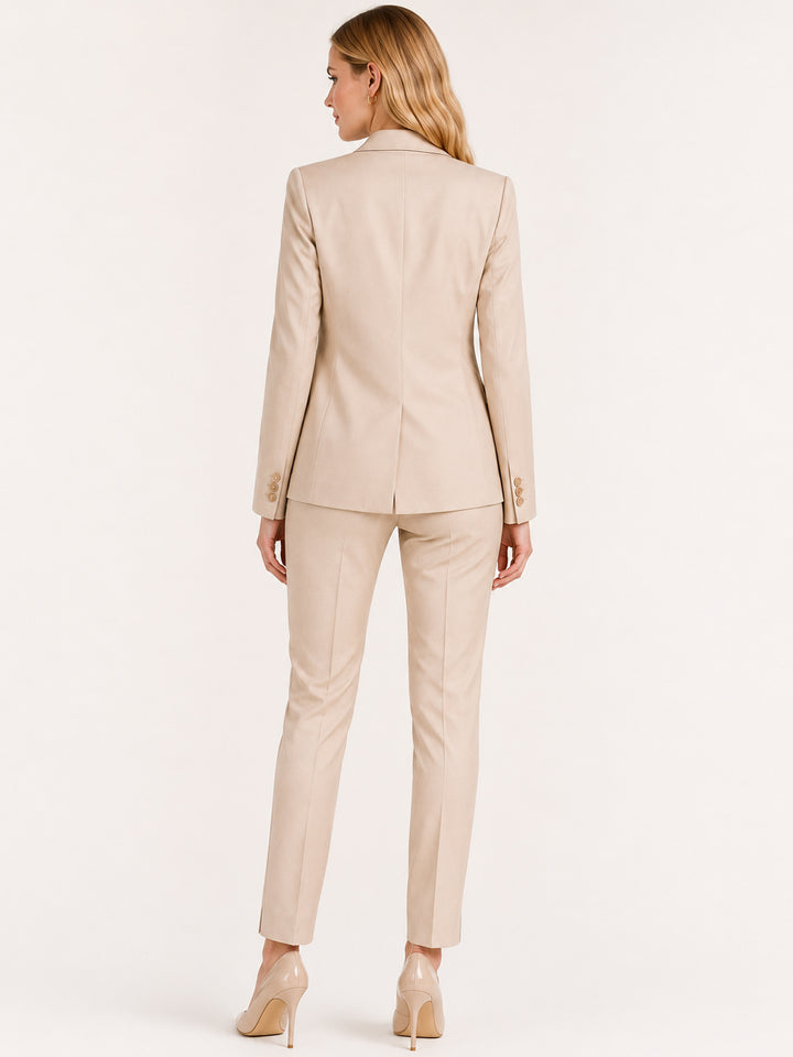 Hancock   Women   Beige   Solids   Viscose Rayon   Slim Fit   Formal   Suit Set